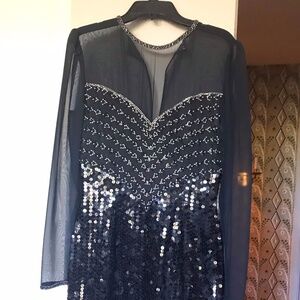 Size XS Black Shear and Sequin/Beads  party dress. Mesh long sleeves with sequin